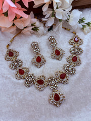 Red Moissanite Polki Necklace in Gold plated